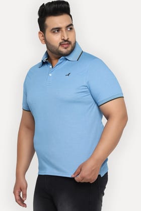 Men's Plus Size Polo Collar T-Shirt - Blue (Birdeye Knit)-XXL / Blue