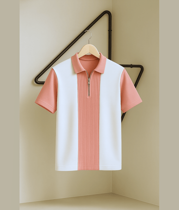 Try This Men Cotton Blend Regular Fit Colorblock Polo T Shirt ( Pink )
