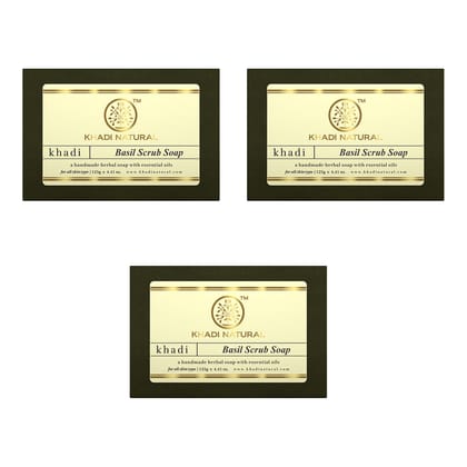 Khadi Natural Herbal Basil Scrub Soap Combo Pack Of 3 – 125gm Each