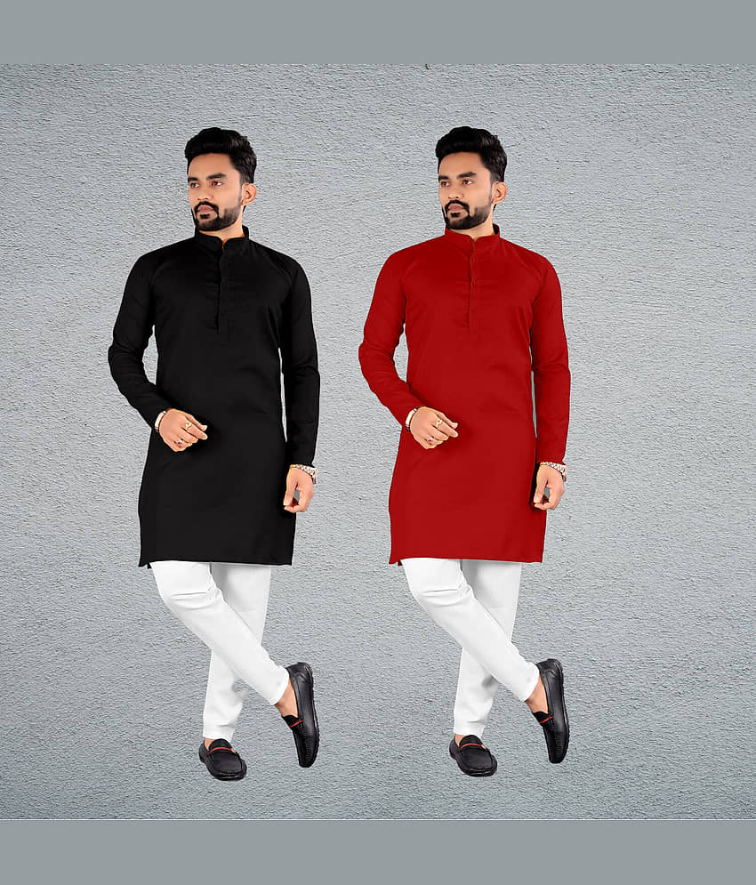 FRELURO Muticolor Cotton Blend Men's Regular Kurta ( Pack of 2 )