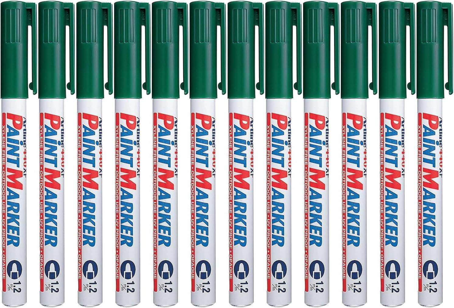 Artline 440XF Paint Markers for Wood, Plastic, and Canvas, The Ideal Waterproof Marker for Indoor/Outdoor Applications, Opaque Permanent Markers with 1.2 mm Bullet Tip, Green, Pack of 12