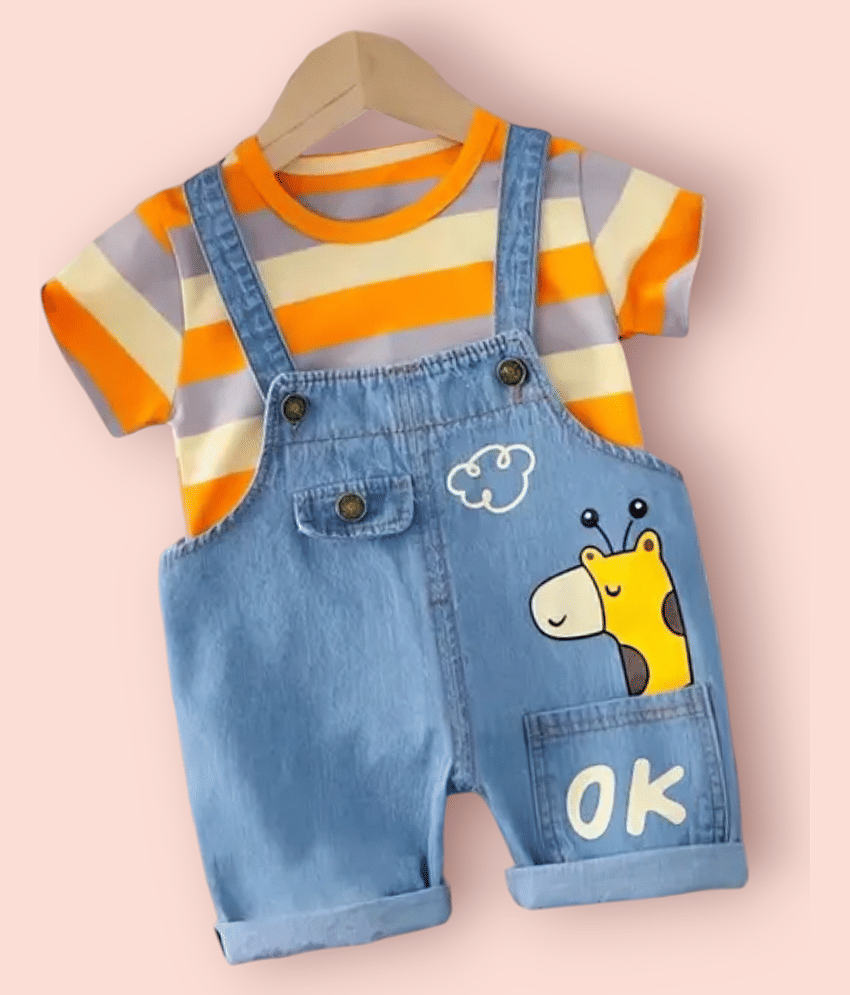 ODIMENT Pack of 1 Boys Cotton T-Shirt & Dungarees Set ( Orange )