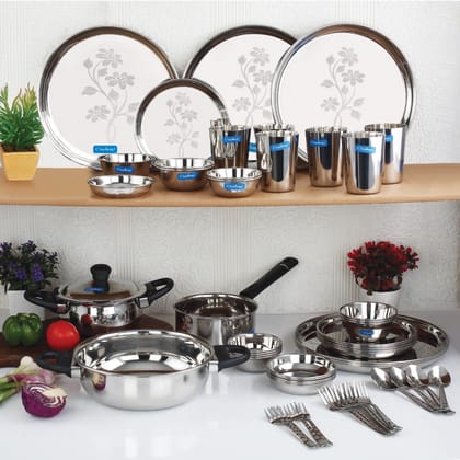 Parivar Dine & Cook 58 Pcs Stainless Steel Dinner Set-Laser Etching / 58