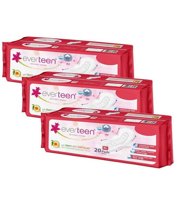 everteen XL Sanitary Napkin Pads-Soft Top Layer for Women - 3 Packs (20 Pads, 280mm Each)