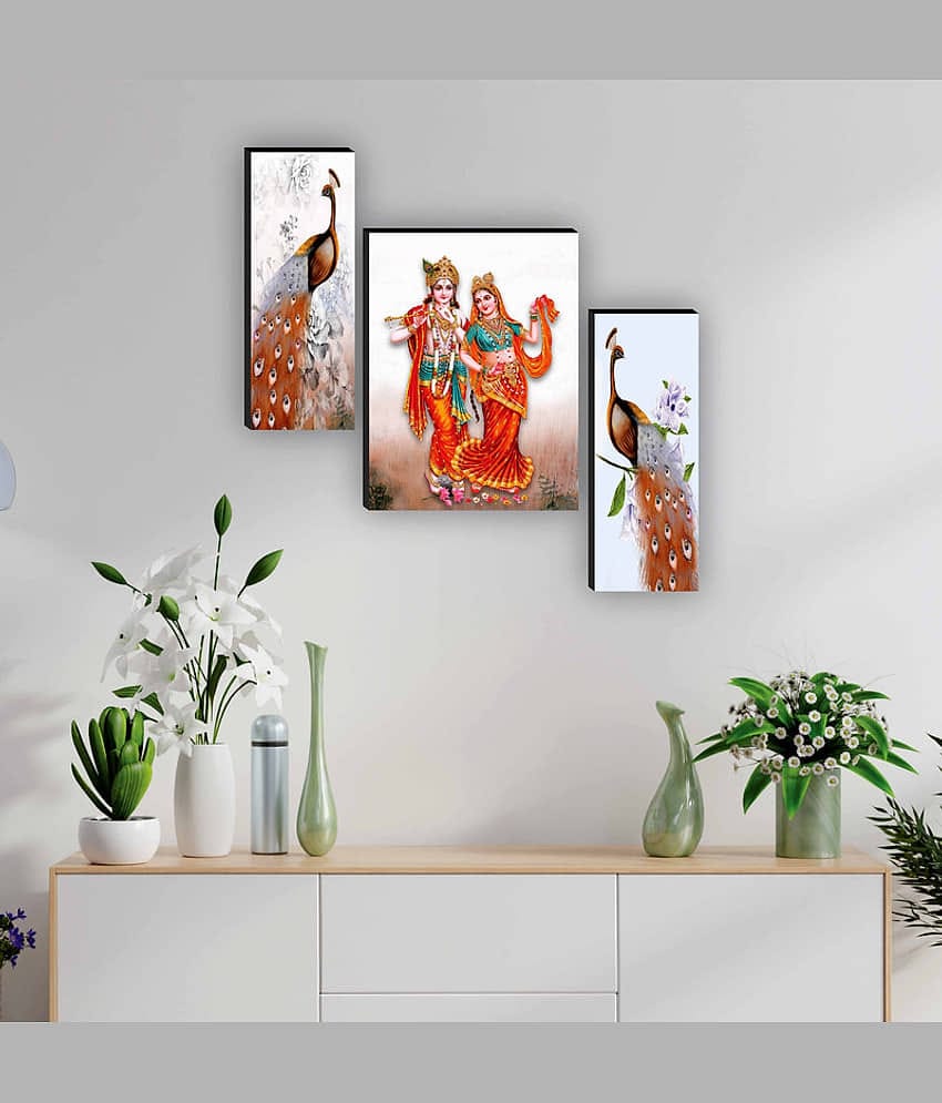 Saf radha krishna with couple peacock modern art MDF Painting Without Frame