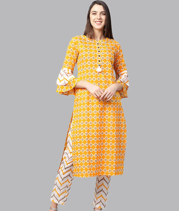 Yash Gallery - Mustard Straight Cotton Women's Stitched Salwar Suit ( Pack of 1 )