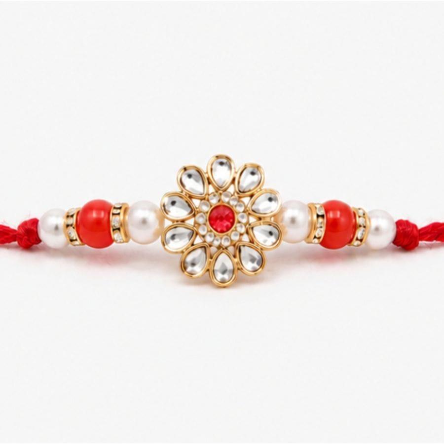 Designer Floral Stone and Bead Rakhi (1 piece)