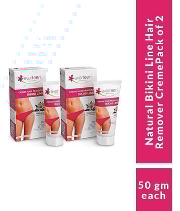 everteen Bikini Line Hair Remover Creme - Natural for Women - 2 Packs (50g Each)