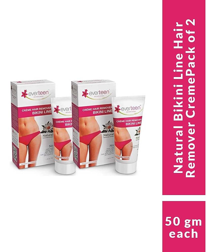 everteen Bikini Line Hair Remover Creme - Natural for Women - 2 Packs (50g Each)