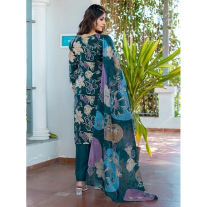 womens cotton blend printed kurti with pant dupatta set rama pid63056