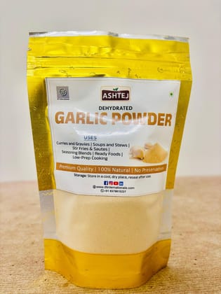 ASHTEJ Premium Quality Dehydrated Garlic Powder, 100% Natural & No Preservatives, Vegetarian Indian Masala, 100g Pouch for Curries, Soups, Stir-Fries & Seasoning Blends.
