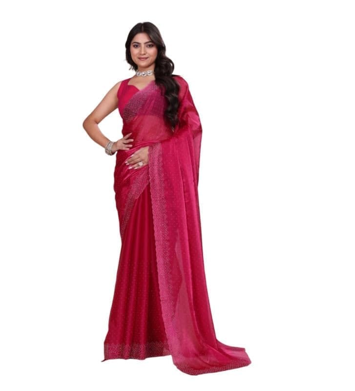 Women's Poly Silk Embellished Bollywood Saree With Unstitched Blouse 5.5Mtr (Red)-PID62033