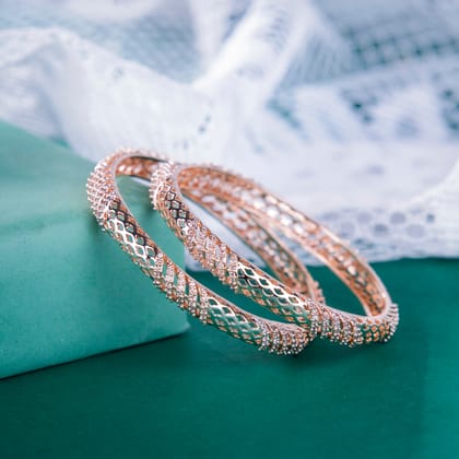 Traditional Skiny Rose Gold AD Bangles (Pack of 2)-White / Rose Gold / 2.4