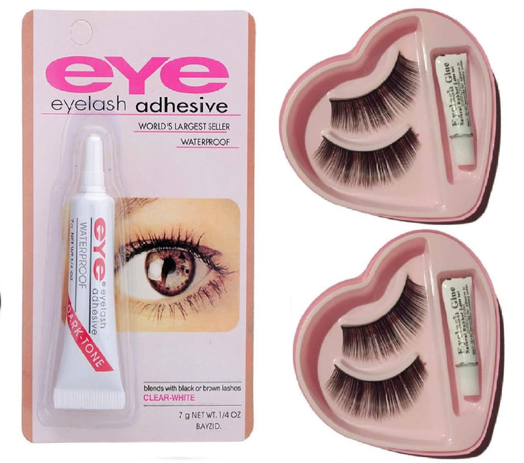 Elecsera Combo of Waterproof Eyelash Glue and False Eyelashes (Pack of 2) for Women (Set of 3) (3 Items in the set) - Makeup - Eyes | Buy online on ZillyBuy