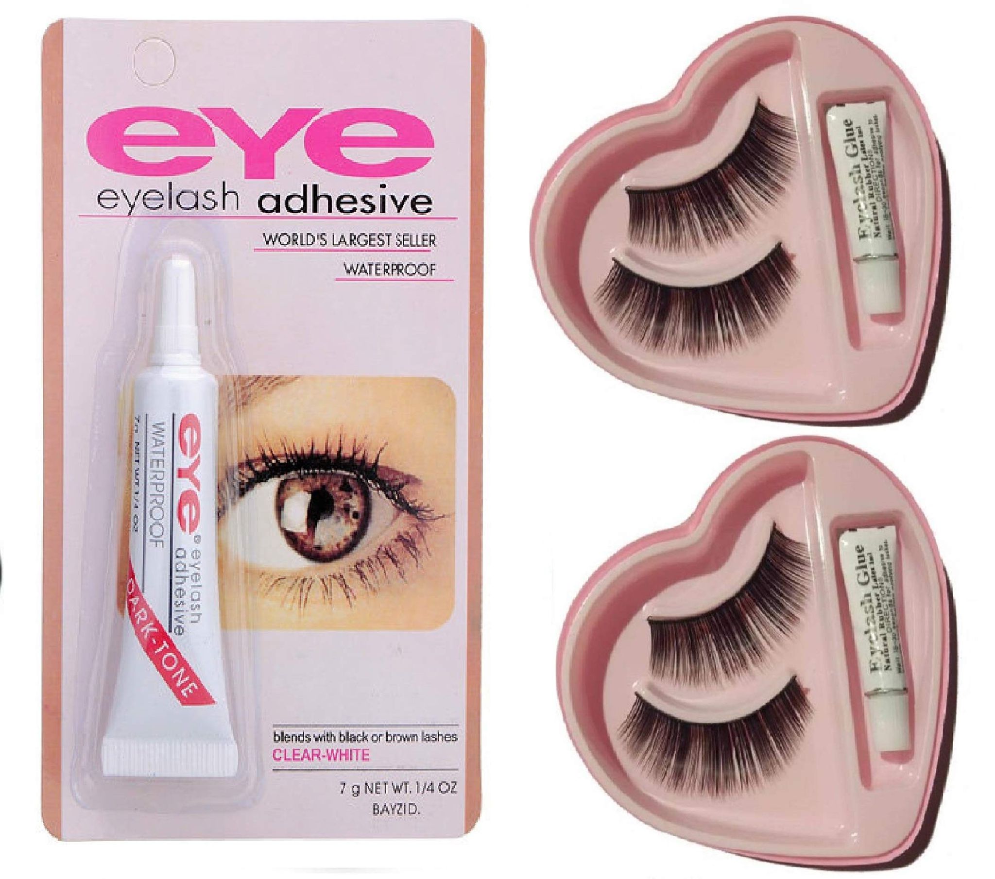 Elecsera Combo of Waterproof Eyelash Glue and False Eyelashes (Pack of 2) for Women (Set of 3) (3 Items in the set)