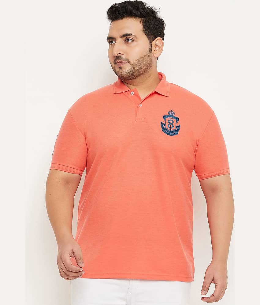 GET GOLF Pack of 1 Cotton Blend Regular Fit Embroidered Half Sleeves Men's Polo T Shirt ( Coral )