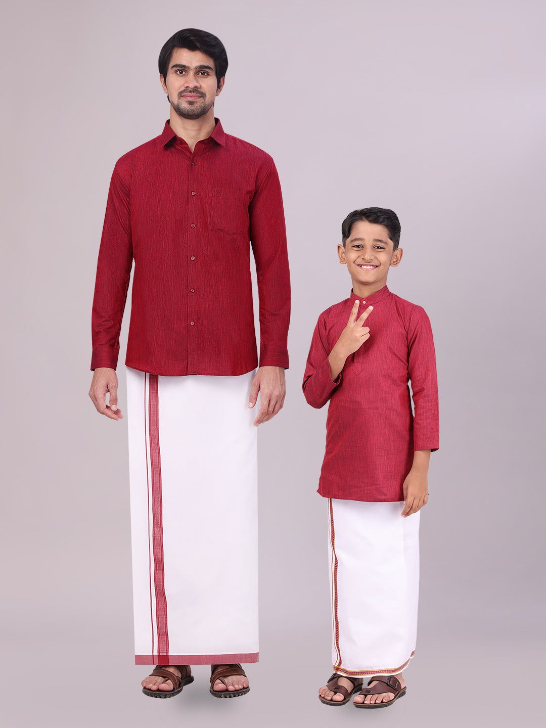 Father & Son Maroon Men Shirt Dhoti Set with Kids Kurta Dhoti Set Combo-36 / F/S / Kids 01 - 02 Yrs