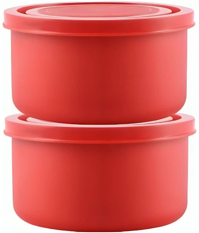 Kitcorner Lock N Steel Steel Red Food Container ( Set of 2 )