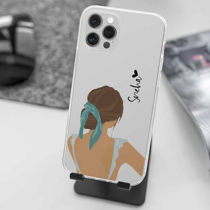 Girl Portrait Blue Scarf Name Initial Custom Transparent Slim Soft Cases