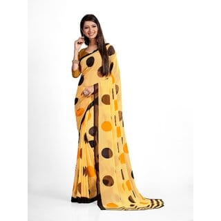 SVB Sarees Womens Mustard Colour Polka Dotprinted Saree With Blouse Piece