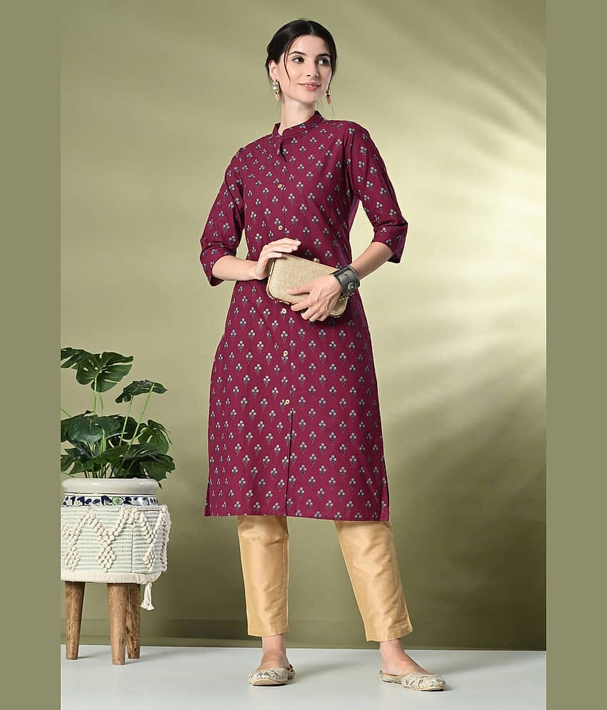 GlowWorld Cotton Printed Front Slit Women's Kurti - Purple ( Pack of 1 )