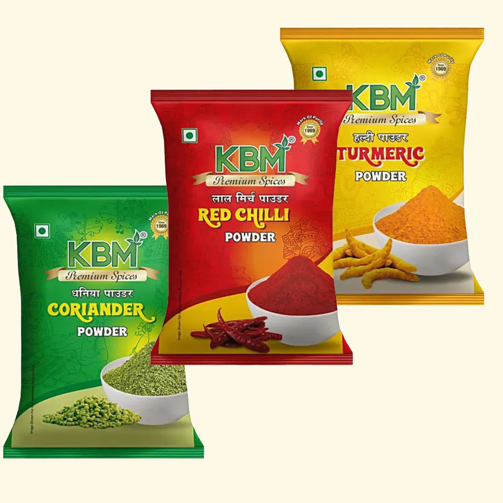 KBM Premium Spices Coriander + Turmeric + Red Chilli, 100 gm - Pack of 3