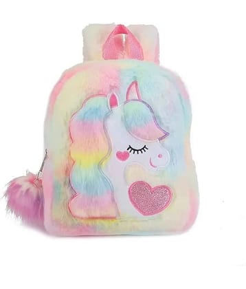Freedy Unicorn Print Design Fur Bag Large Capacity School Bag Plush Backpack Baby Girl Preschool Bags Ideal for Baby Boy & Girl Picnic Bags for Baby Girls & Baby Boys Art Canvas Pencil Box  (Set of 1, Multicolor)