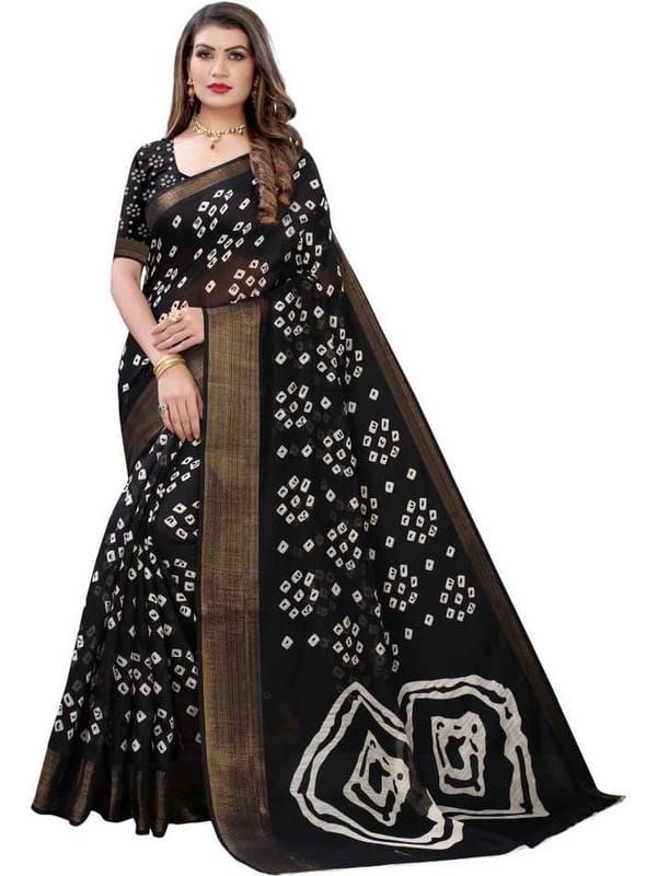 Generic Women's Cotton Silk Saree with Blouse (Black, 5 - 6 Mtrs)