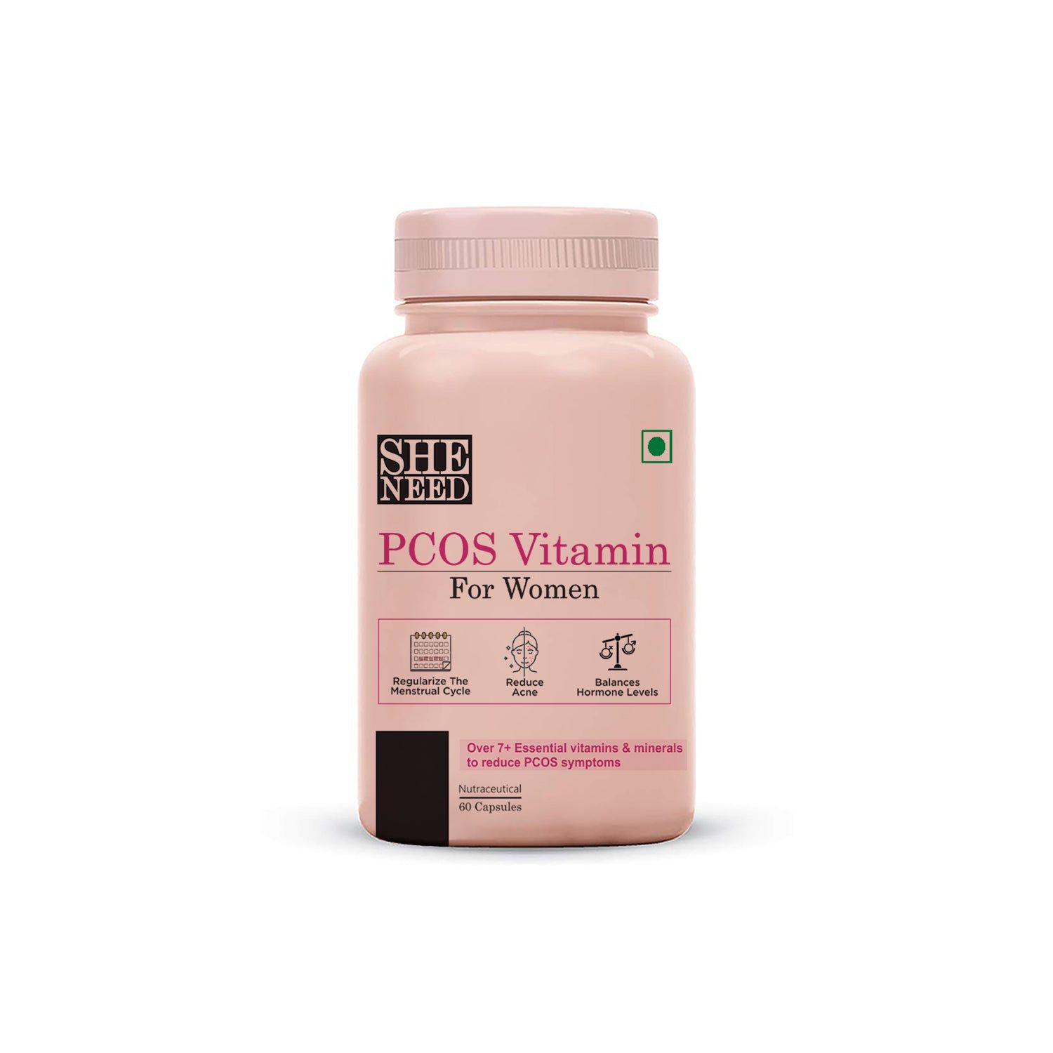 Sheneed PCOS Vitamin for Women for Acne, Facial Hair, Insulin Resistance| myo-inositol| Vegan| 0% sugar & artificial colour