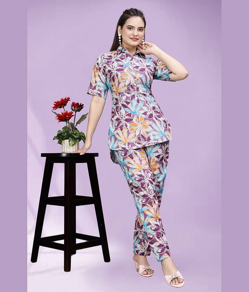 KAHARA Women Printed Kurta With Trousers Co-Ord Set ( Multicolor )