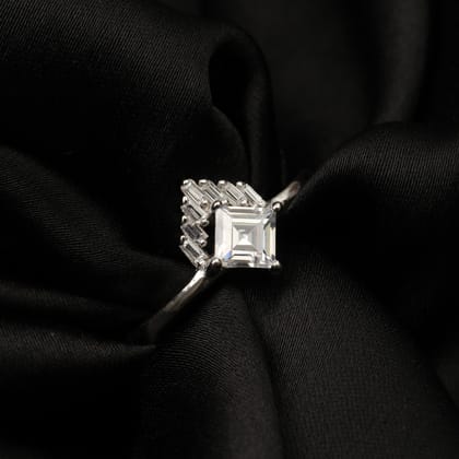 925 Sterling Silver Princess Cut White Stone Ring for Women | Elegant Baguette Accent Designer Ring