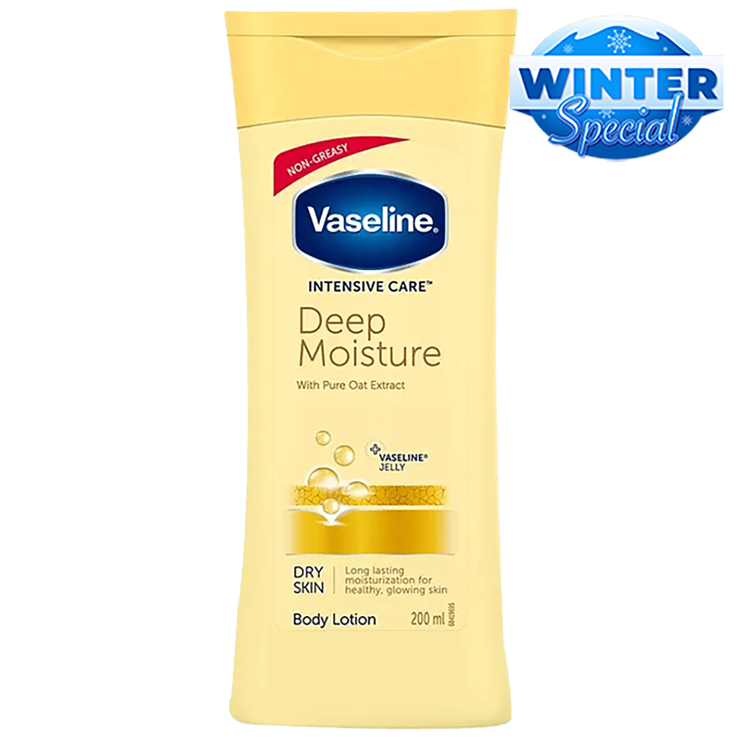 Vaseline Intensive Care Deep Moisture Body Lotion - Dry Skin, With Pure Oat Extract, Long Lasting Moisturization, 200 Ml