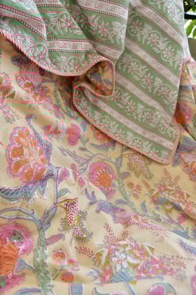 Beige floral  Mul Mul Reversible Cotton DoharDouble