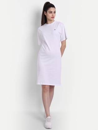 Womens Premium Cotton Half  Sleeve Flared  Dresses-XS / White