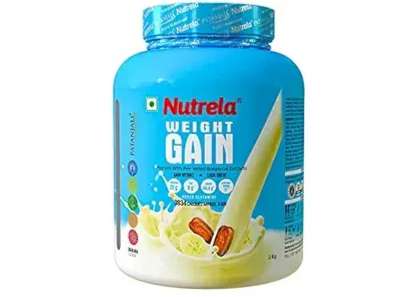 Nutrela Weight Gainer Powder - 2kg Banana Flavour 20g Protein 66.8 Carbs 13 Vitamins 12 Minerals with Khandsari Sugar Ideal for Athlete Men Women Kids above 10 Year