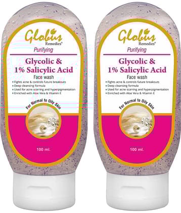 Globus Remedies Glycolic adn 1% Salicylic acid Face Wash 100 ml (Pack of 2)