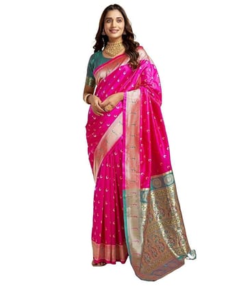 Women's Kanjivaram Paithani Silk Saree With Unstitched Blouse Piece