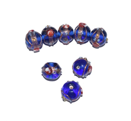 Wedding Cake Beads (Vintage) Handmade Lampwork Glass Beads (Round), VGM-020-Per Packet 25 Pcs / 14 MM / Trans Blue
