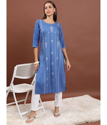 Ketch Cotton Printed Straight Women's Kurti - Blue ( Pack of 1 )