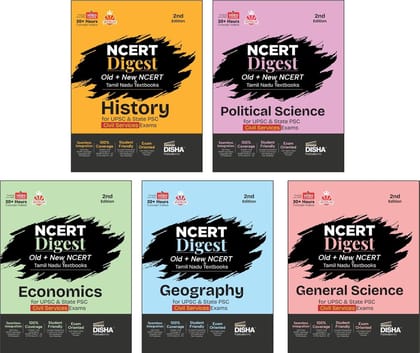 Combo (set of 5 Books) NCERT Digest - Old + New NCERT & Tamil Nadu Textbooks - History, Political Science, Economics, General Science & Geography for UPSC & State PSC Civil Services Exams | IAS P