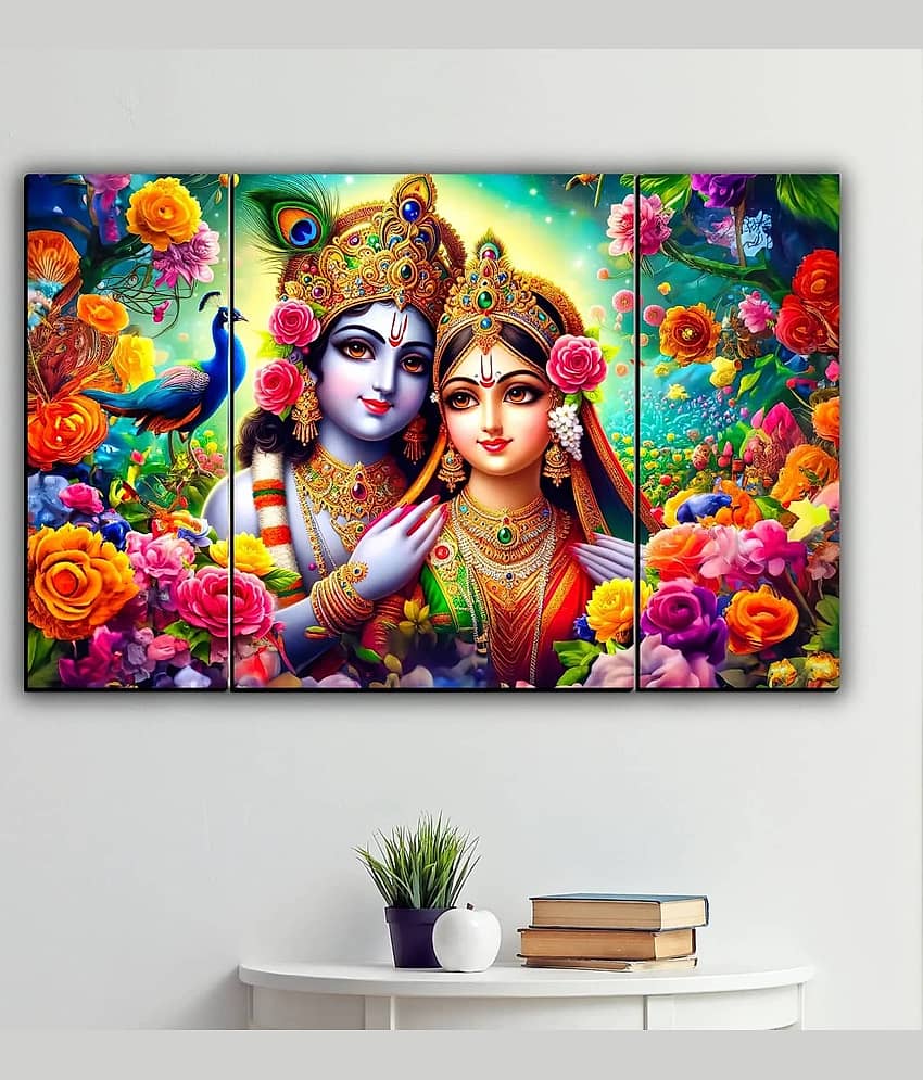 SNDArt Set Of 3 Radha Krishna Wall Paintings For Wall Decor Gift Items 12 x 18 inch