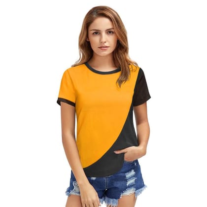 Women's Polyester, Knitting Western Wear T Shirt L (Yellow)