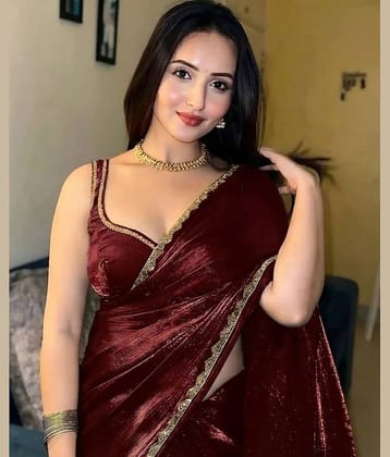 A TO Z CART Chiffon Solid Regular Saree With Unstitched Blouse Piece ( Maroon )