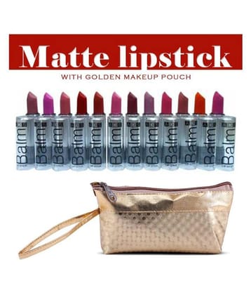 ADS Matte Pack of 12 Multicolor Lipstick & Gold Makeup Pouch Multi 195 g
