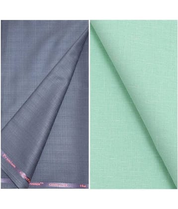 KUNDAN SULZ GWALIOR Multi Linen Unstitched Shirts & Trousers 1 Pant and Shirt Piece For Men
