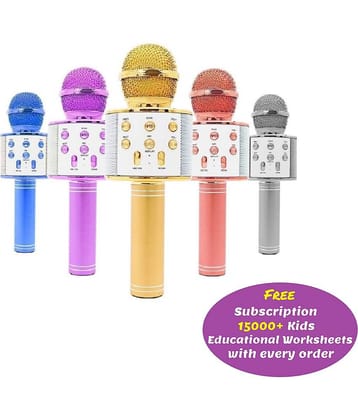 Wireless Handheld Karaoke Microphone Mic Audio Recording Wire for singing with Speaker (Random Color) (Free subscription of kids Educational worksheets)