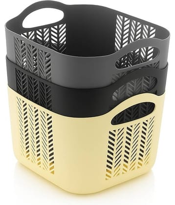Plastic 3 Pic Multi Purpose Handle Basket Use For Kitchen / Bedroom / Bathroom / Stationery / Wardrobe / Fruit & Vegetable Storage Basket Set Of 3 - 500 ML EACH