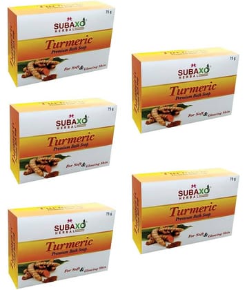 Subaxo Beauty Soap, Turmeric Soap, Herbal Bathing Bar for Combination Skin ( Pack of 5 )
