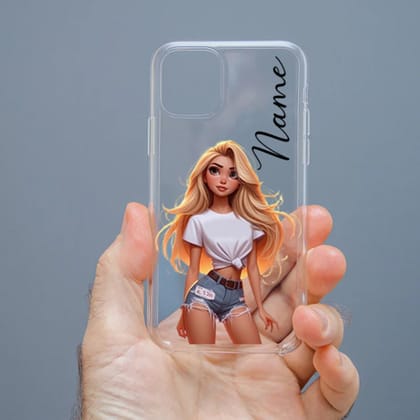 Personalized Cute Girl Transparent Silicon Case Customised with Name for Oppo, Vivo, Redmi, Realme, Poco, Mi, OnePlus, Samsung, iPhone, and More - design 54