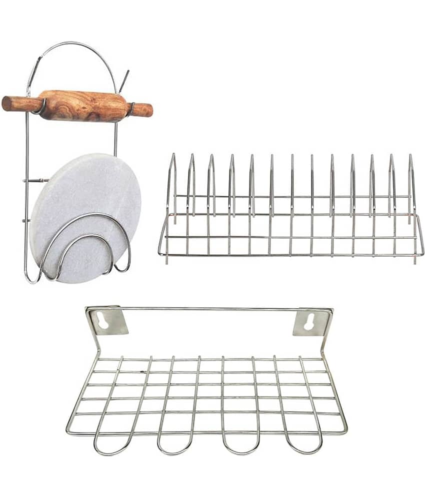 JISUN - Silver Stainless Steel Storage Racks ( Pack of 3 )